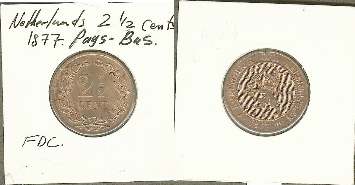 Pay-Bas 2 1/2 cents 1877  FDC
